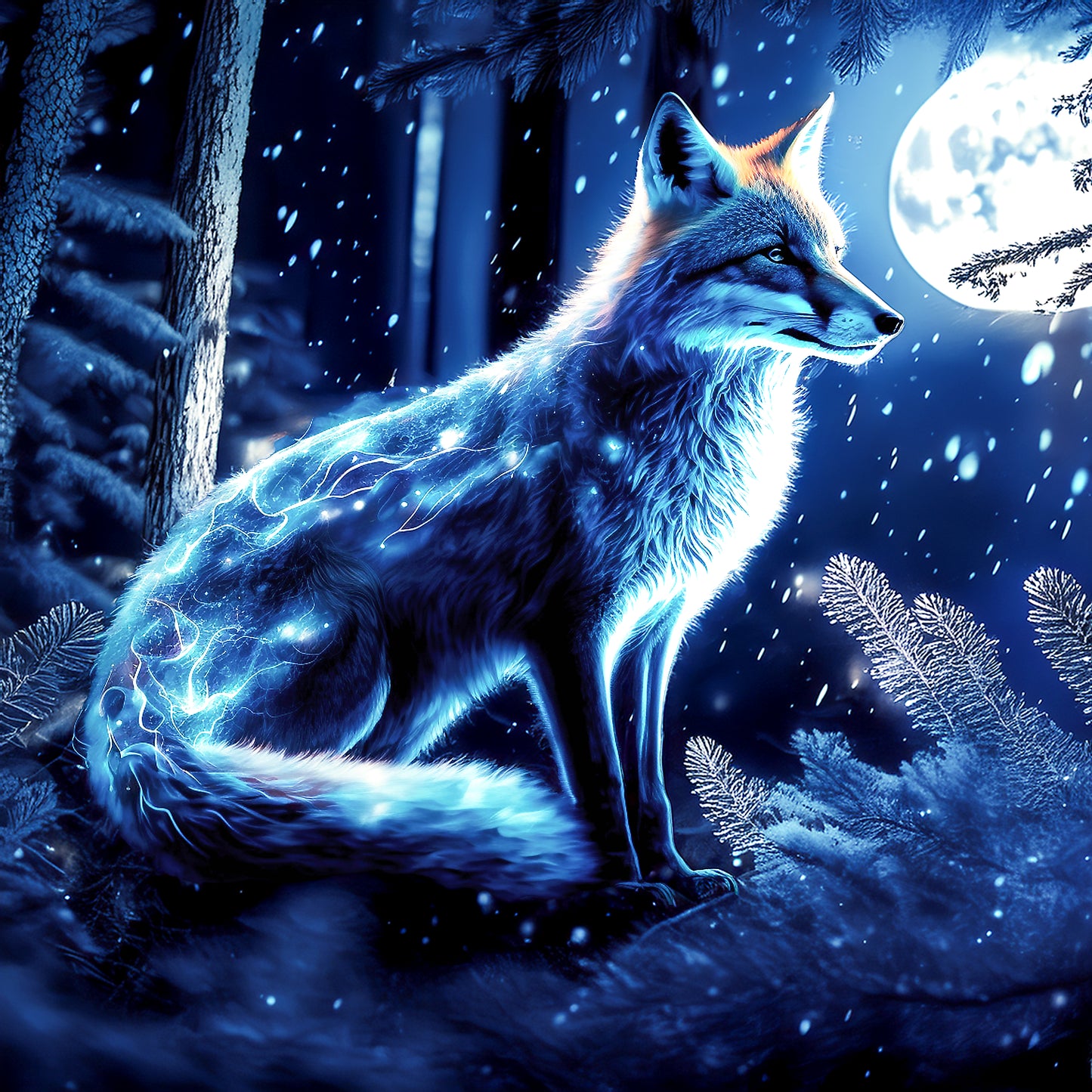 Fox under moonlight